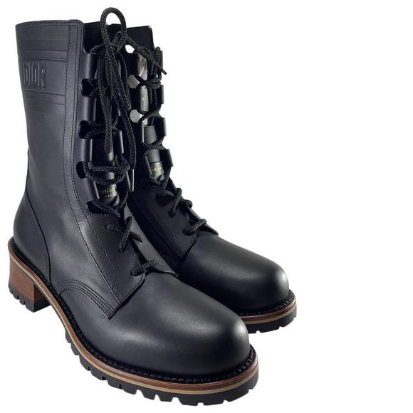 Quest Black Lace Up Military Combat Designer Logo Boots D746 - Picture 1 of 12
